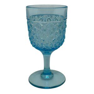 VTG Daisy & Button Teal Blue Goblet | LG Wright Glass Pattern Drinkware 6.25"